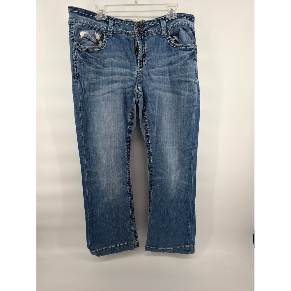 Trademark Slim Bootcut Jeans Women Size 20‎ Blue Medium Wash Embellished Stitch